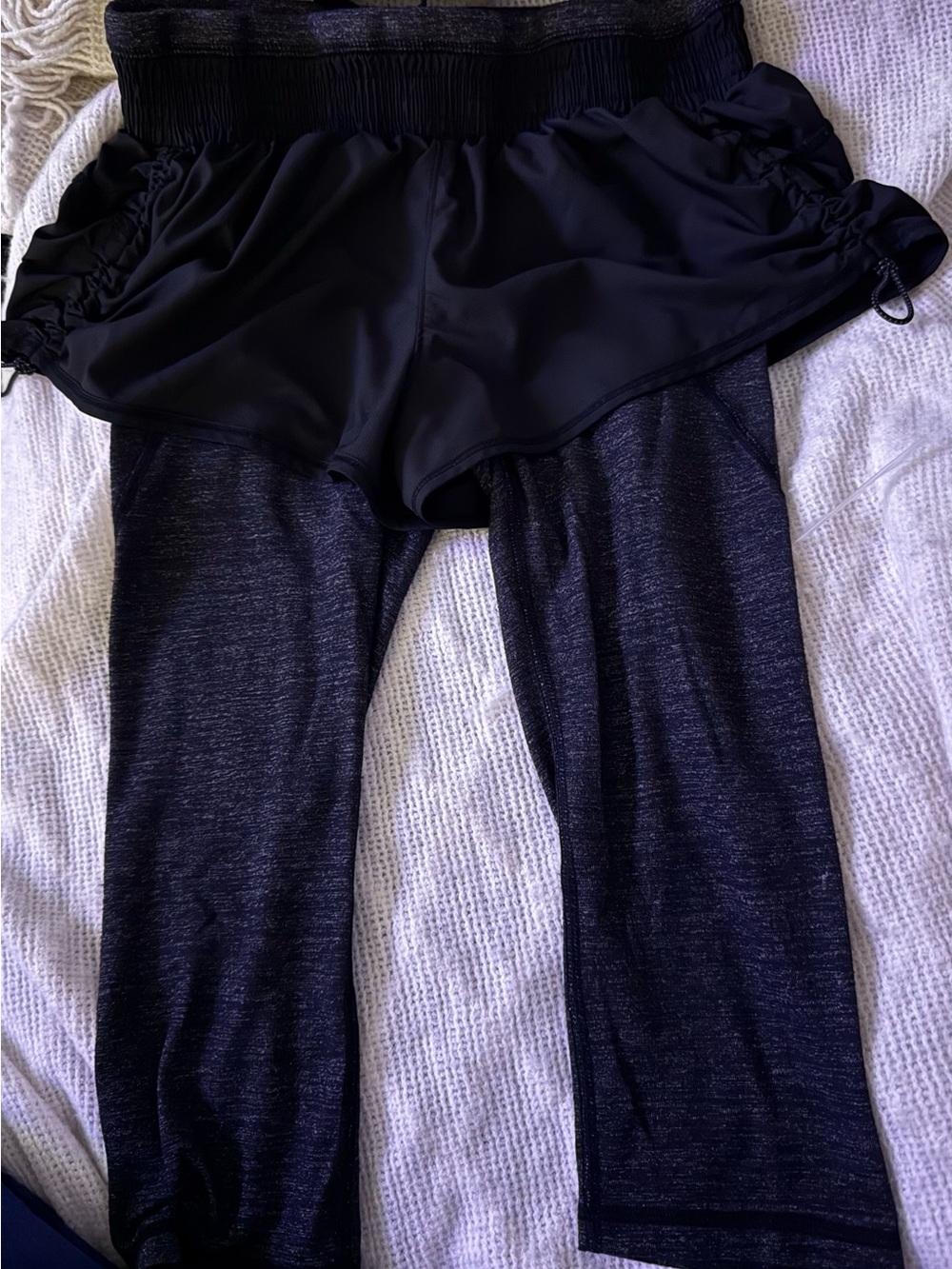 Athleta Black Shorted Leggings with Charcoal Marled Pants